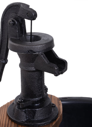 23" H Outdoor Water Fountain Wood and Plastic Rustic Apple Barrel Pump Garden Decor for Outside Backyard