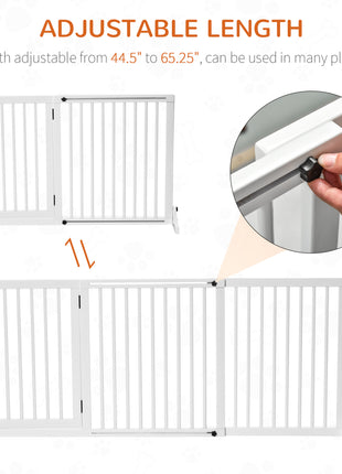 Freestanding Length Adjustable Wooden Pet Gate with Lockable Door 3 Panels, White