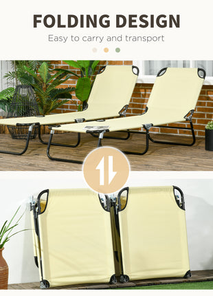 2 Piece Folding Chaise Lounge Pool Chairs, Outdoor Sun Tanning Chairs , Steel Frame for Beach, Yard, Patio, Beige