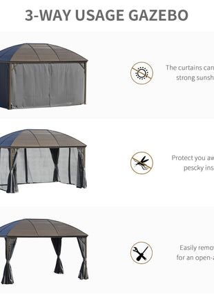 10' x 13' Hardtop Gazebo with Curtains, Netting, Pavilion with Steel Roof Ceiling Hook for Garden Patio, Gray