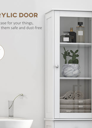 Slim Bathroom Storage Cabinet, Tall Bathroom Cabinet, Narrow Linen Tower with Acrylic Door, Drawer and Shelves, White