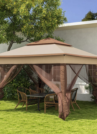 Outdoor Patio Pop Up Canopy Gazebo Shelter with Zipper Netting, Carry Bag, 11' x 11', Khaki
