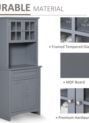 Elegant Buffet with Hutch, Kitchen Pantry Storage Cabinet with Framed Glass Door Drawer and Microwave Space, Gray