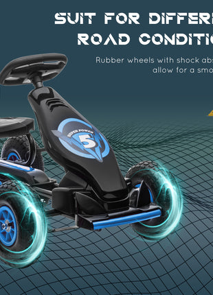 Kids Pedal Go Kart Ride-on Toy with Ergonomic Comfort, Pedal Car with Tough, Wear-Resistant Tread, Go Cart Kids Car for Boys & Girls with Suspension System, Safety Hand Brake, Ages 5-12, Blue