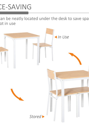 3-Piece Wooden Square Dining Table Set with 1 Table and 2 Chairs and Sturdy Metal Frame for Small Space, White