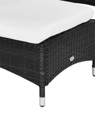 Wicker Outdoor Chaise Lounge Chair Set of 3 with Side Table, 5-Level Adjustable Backrest PE Rattan Pool Lounge Chair with Wheels, Cushion & Headrest, Black and Cream White