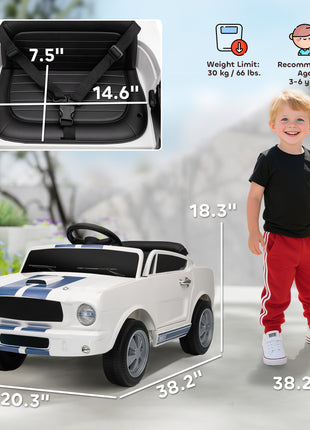 Licensed Ford Shelby GT 350 Kids Ride On Car with Remote Control, Adjustable Speed, MP3, Smooth Start, LED Lights, White