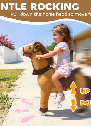 Ride on Horse, Plush Riding Pony for Ages 3-5, Walking Horse Animal with Wheels for Active Play, Dark Brown