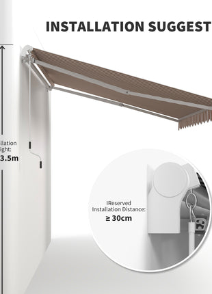12' x 8' Retractable Awning Patio Awnings Sun Shade Shelter with Manual Crank Handle, 280g/m² UV & Water-Resistant Fabric and Aluminum Frame for Deck, Balcony, Yard, Beige