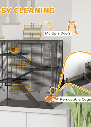 4 Tier Hamster Cage with Deep Tempered Glass Bottom, Running Wheel, Hut, Water Bottle, Food Dish, 31" x 19" x 31.5"