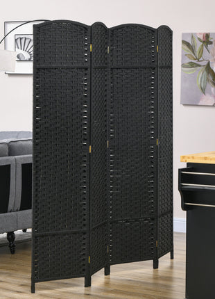 Folding Room Divider Screen 4 Panel 5.6 ' Tall Privacy Screen Freestanding Room Partition for Home Office, Black