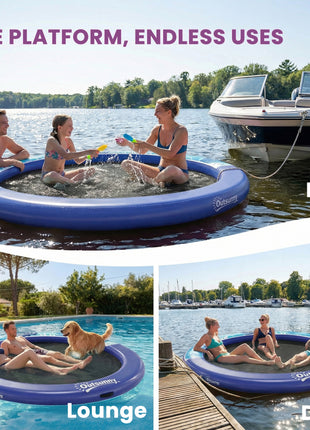 8FT Inflatable Water Hammock Floating Ring, Inflatable Floating Dock Platform for for Lakes, Pools, Oceans, Blue