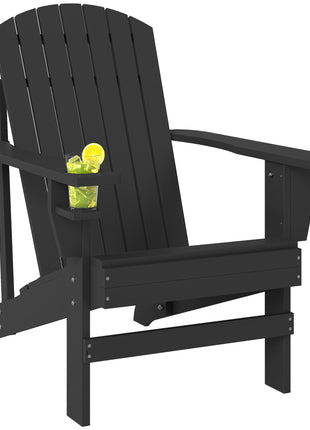 Oversized Adirondack Chair, Outdoor Fire Pit and Porch Seating, Classic Log Lounge w/ Built-in Cupholder, Black