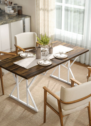 47"-63" Extendable Dining Table for 4-6, Farmhouse Expandable Kitchen Table with Heavy Duty Trestle Base, Brown