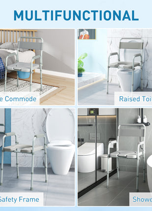 Bedside Commode Chair for Seniors, Adults, Handicap, Raised Toilet Seat with Arm, Adjustable Height, 331 lbs, Gray