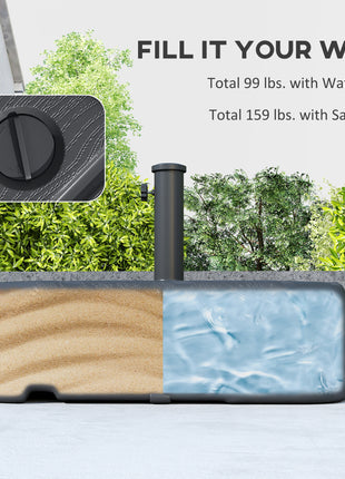 Patio Umbrella Base with Wheels, Telescopic Handle, 158 lb Sand or 99 lb Water Filled Umbrella Stand, Black