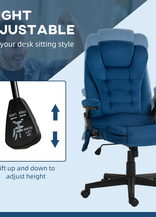 6 Point Executive Office Chair with Heat, Velvet High Back Vibrating Massage Office Chair, Drak Blue
