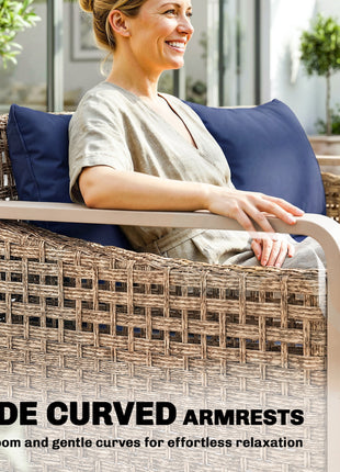 Rattan Wicker Sofa 3-Seater Outdoor Patio Sofa with Cushions for Garden Backyard Porch Dark Blue