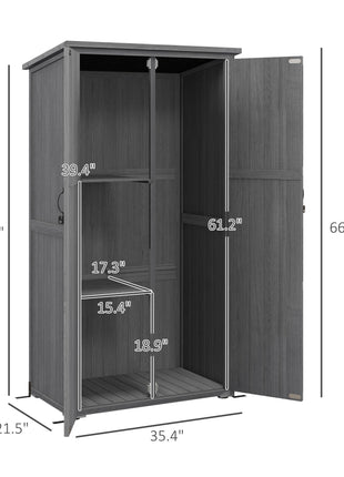 Wooden Outdoor Storage Cabinet Garden Shed with Waterproof Asphalt Roof and Lockable Doors, Gray