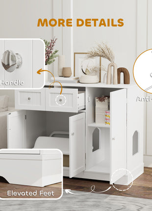 Cat Litter Box Enclosure with Drawers, Storage, Anti-tip Kit, 39" x 18" x 31.5", White