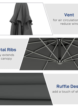 10' Cantilever Tilt Offset Patio Umbrella w/ UV & Water Safe Material & Cross Base (Weight Not Included), Gray