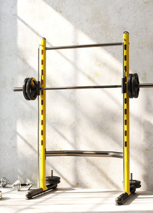 Squat Rack with Pull Up Bar and Barbell Bar Adjustable Bench Press Multi-Function Weight Lifting Half Rack, Yellow