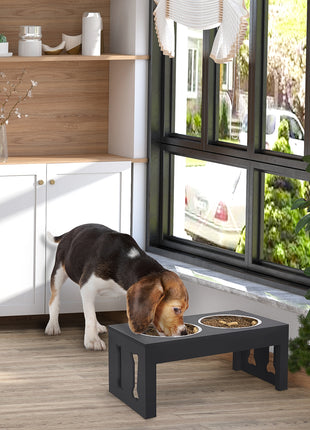 23" Modern Decorative Raised Dog Bowls, Wooden Heavy Duty Pet Food and Water Bowl, Elevated Feeding Station, Black