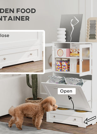 Dog Feeding Station with Two Storage Cabinets, 2 Elevated Dog Bowls, Side Hooks, Anti-tip Kit, for Feeding & Watering