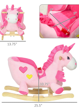 Baby Rocking Horse Ride On Unicorn with 32 Songs, Seatbelt, Pink