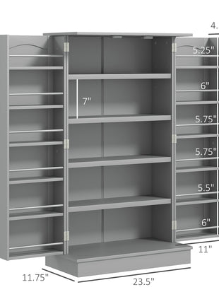 Freestanding Kitchen Pantry Cabinet, Kitchen Cabinet with 12 Door Shelves, Double Doors, 5-tier Shelving, Gray