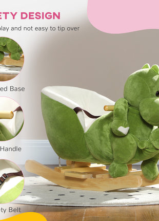 Rocking Horse, Ride on Dinosaur w/ Seat Belt, 32 Songs & Hand Puppet for 18-36 Months, Green