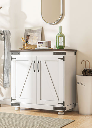 Kitchen Sideboard, Buffet Cabinet with Barn Door and Adjustable Shelf, Distressed White