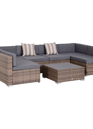 Modern Rattan Patio Furniture Set, 7-Piece Outdoor Wicker Sofa Set with Cushions for Home & Family Gatherings, Gray