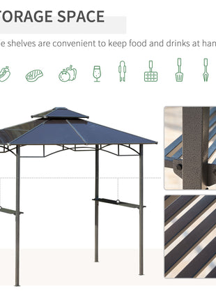 8' x 5' Barbecue Grill Gazebo Tent, Outdoor BBQ Canopy with Side Shelves, and Double Layer PC Roof, Brown