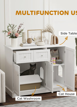 Cat Litter Box Enclosure with Drawers, Storage, Anti-tip Kit, 39" x 18" x 31.5", White