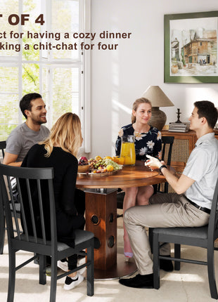 Wooden Dining Chairs Set of 4, Farmhouse Upholstered Kitchen Chairs with Rubber Wood Frame, Black and Gray
