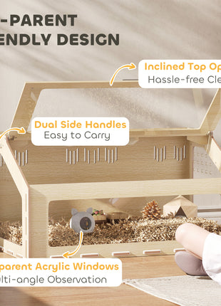 39 inch Hamster Cage Habitat with Acrylic Window & Openable Top for Dwarf Hamster, Gerbil, Guinea Pig, Rat, Oak
