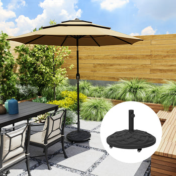 Round Patio Umbrella Base with Wheels, 44 lbs Resin Umbrella Stand Base, Heavy Duty Patio Umbrella Holder for 1.3"/1.5"/1.9" Umbrella Poles for Outdoor, Lawn, Poolside, Black