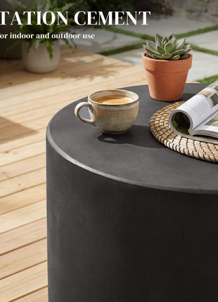 Lightweight Accent Table with Concrete Finish Round Side Table, Dark Gray