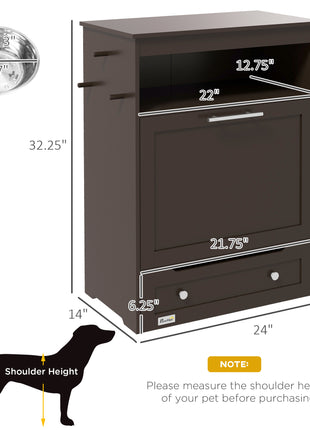 Pet Feeder Station Storage Cabinet, Dog Food Storage Container with Dog Raised Bowls, Watering Supplies, Gray