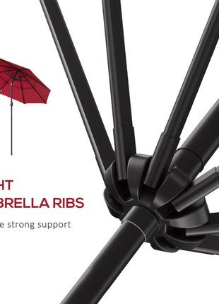 9FT 3 Tiers Patio Umbrella Outdoor Market Umbrella with Crank, Push Button Tilt for Deck, Backyard and Lawn, Wine Red