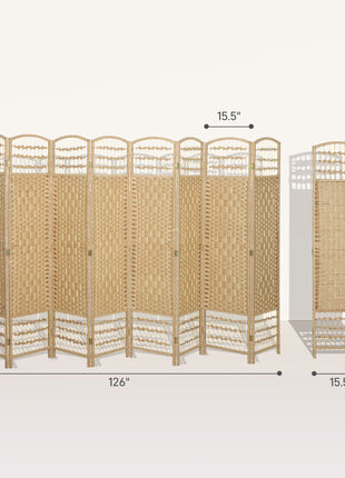 8 Panel Folding Room Divider Portable Privacy Screen Wave Fiber Room Partition for Home Office Natural