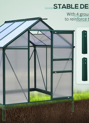 6' x 6' Greenhouse for Outdoors, Polycarbonate Greenhouse with Rain Gutter and Roof Vent, Aluminum Walk-in Green Houses for Outside for Patio Backyard Garden, Dark Green