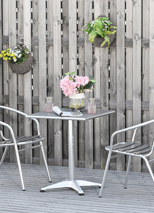 3-Piece Outdoor Patio Bistro Table Set with Aluminum Frame, Woodgrain-Style Tabletop & Draining Slat Design