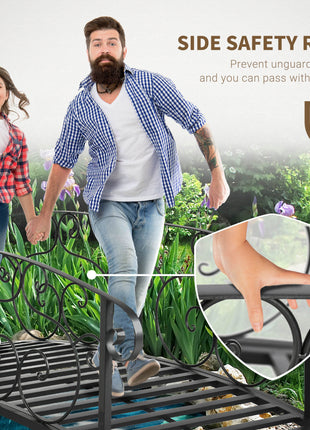 6' Metal Arch Backyard Garden Bridge, Safety Siderails, Arc Footbridge for Backyard Creek, Stream, Pond