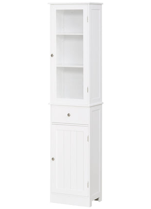 Slim Bathroom Storage Cabinet, Tall Bathroom Cabinet, Narrow Linen Tower with Acrylic Door, Drawer and Shelves, White