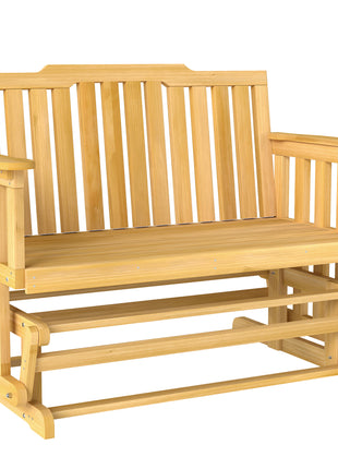 2-Person Patio Swing Glider Bench with Quick Drying Design and Wide Armrest, Wood Rocking Chair Loveseat for Backyard Garden Porch, Natural