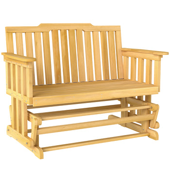2-Person Patio Swing Glider Bench with Quick Drying Design and Wide Armrest, Wood Rocking Chair Loveseat for Backyard Garden Porch, Natural
