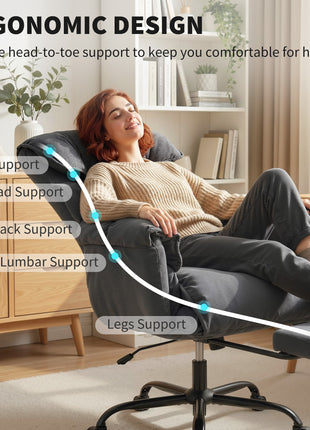 High Back Office Chair, Reclining Desk Chair with Footrest, High Resilience Foam, Rolling Wheels, Dark Gray