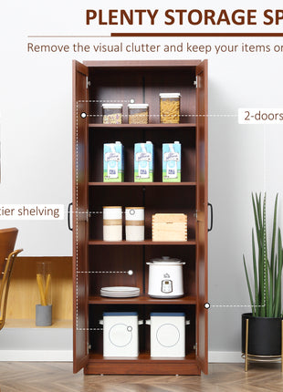 63" 2-Door Kitchen Pantry, Freestanding Storage Cabinet with 5-tier Shelving and 2 Adjustable Shelves for Dining Room, Brown